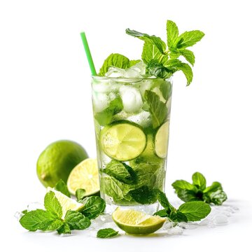 Fresh Mojito Cocktail Isolated on White