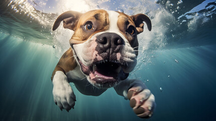 Underwater funny photo of dog