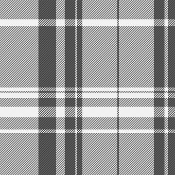 Intricate textile texture fabric, free background check pattern. Manufacturing plaid tartan vector seamless in grey and white colors.