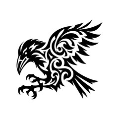 Raven tribal tattoo logo icon design template