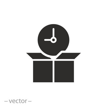 time management icon, timeboxing concept, open box with wach, flat symbol - vector illustration