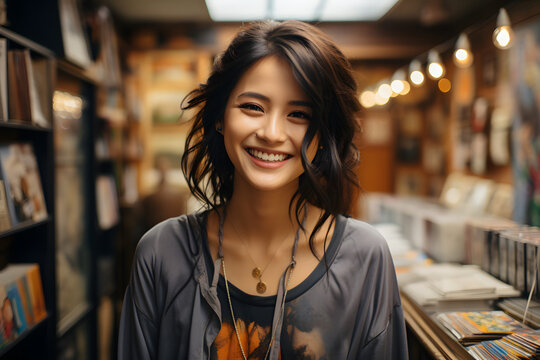 Smiling young Asian female barista at cafe
