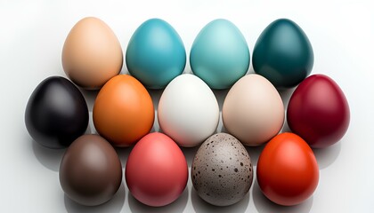 easter eggs background. coloured easter eggs isolated on white background. easter eggs flat lay. easter eggs top view for easter celebration