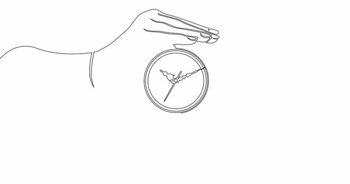 Self drawing line animation save time hand and circle clock continuous one single line drawn concept video