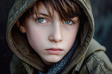 Portrait of a ten years old white, caucasian teenager boy