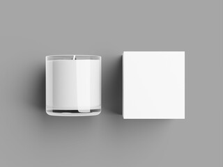 Glass scented candle with box top view rendered