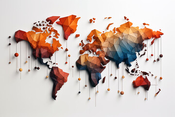Polygonal world map on white background. Abstract wall design.