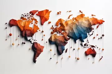 Poster Polygonal world map on white background. Abstract wall design. © ako-photography