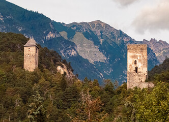 Alpine summer view with an ancient fortress near Innsbruck, Tyrol, Austria