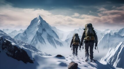 Two climbers ascend mountain