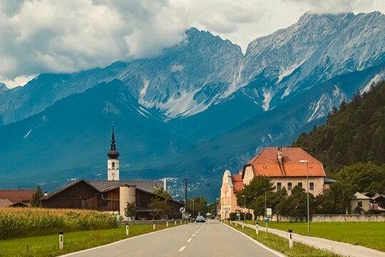 Alpine summer view with a church near Pettnau, Telfs, Innsbruck, Tyrol, Austria