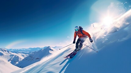 Naklejka na ściany i meble A person skiing on the snow