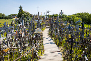 Hill of Crosses (Kryziu Kalnas) memorial place in Lithuania. Famous tourist attraction and...