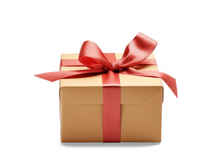 Obraz premium Gift box with red ribbon and bow isolated on transparent background, side view