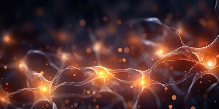 Neurons pulse with light, highlighting the complex network of the human brain