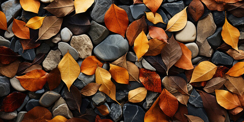 Mosaic of fallen foliage, blending russet and olive tones - obrazy, fototapety, plakaty