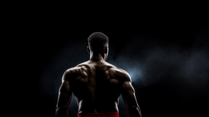 Fototapeta na wymiar Muscular athlete, boxer. View from the back. Sports poster