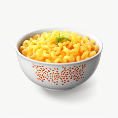 a yellow bowl with baked macaroni isolated on transparent background created with Generative Ai