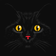 Black cat face. Hand drawn vector sketch. Vector illustration