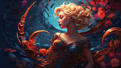 Obraz na płótnie Canvas Acrylic painting of a beautiful mermaid girl, Illustration, under water, Generative AI