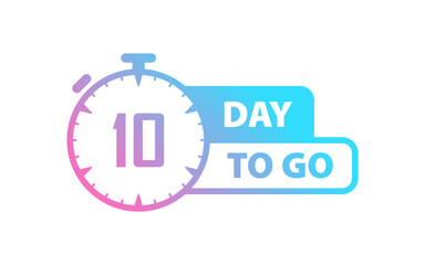 Day to go sign. Flat, color, 10 day to go sign, stopwatch icon. Vector icon
