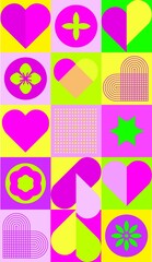 Creative Happy Valentine's Day card concept.Digital illustration in primitive abstract style in bright neon colors for branding,advertising,print,banner,flyer.
