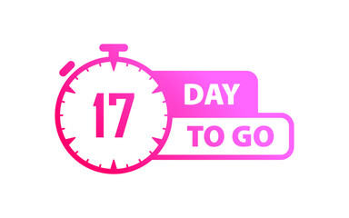 Day to go stopwatch. Flat, purple, 17 day to go sign, stopwatch icon. Vector icon