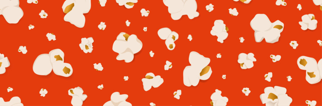 Arri&egrave;re-plan color&eacute; et vif, fait de grains de pop corn - Papier-peint, motifs et th&eacute;matique du Pop Corn - Fond rouge, illustration d&eacute;corative vectorielle &eacute;ditable pour une soir&eacute;e cin&eacute;ma et la f&ecirc;te 