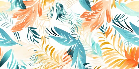 vibrant watercolor tropical leaves seamless pattern - obrazy, fototapety, plakaty