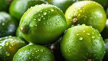 Close-up of many wet limes. Selective focus.