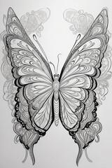 Black & white outline art for a butterfly