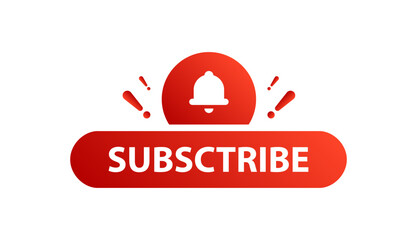 Subscribe button. Flat, red, bell icon, subscribe button. Vector icon