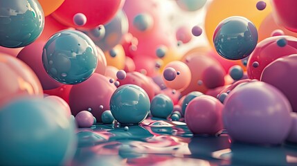 Abstract chaotic colorful spheres. Futuristic background with balls