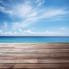 Fototapeta premium Wooden dock over calm ocean with blue sky