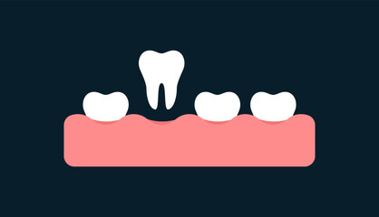 Pulled tooth icon. Flat, color, dentistry design, extracted tooth from gum, isolated teeth icon, black background. Vector icon - obrazy, fototapety, plakaty