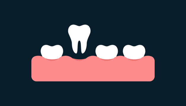 Pulled tooth icon. Flat, color, dentistry design, extracted tooth from gum, isolated teeth icon, black background. Vector icon