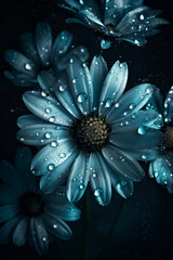 Beautiful spring blue flowers with raindrops