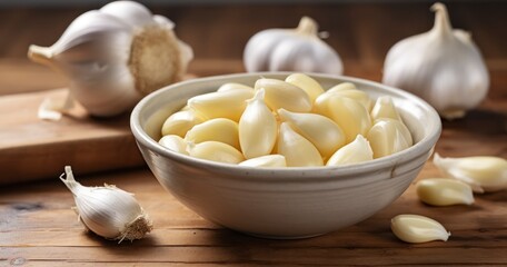 Fototapeta na wymiar Garlic Galore - Peeled garlic in bowl. Generative AI