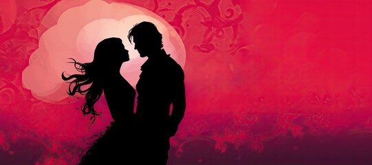 Silhouette of a Romance Couple for Valentines Day with Space for Copy