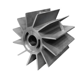 Part of a metal impeller turbine printed on a 3D printer, new additive technologies concept...