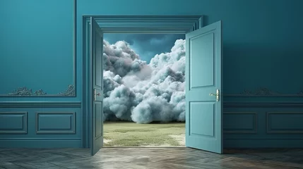 Fotobehang Blue door to another dimension © duyina1990
