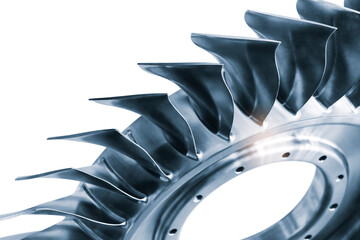 Part of a metal turbine printed on a 3D printer, new additive technologies concept background