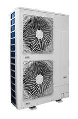 Large vertical outdoor double unit for split air conditioning system isolated on white background,...