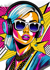 Colourful PopArt Illustration Of a Girl Wearing Sunglasses