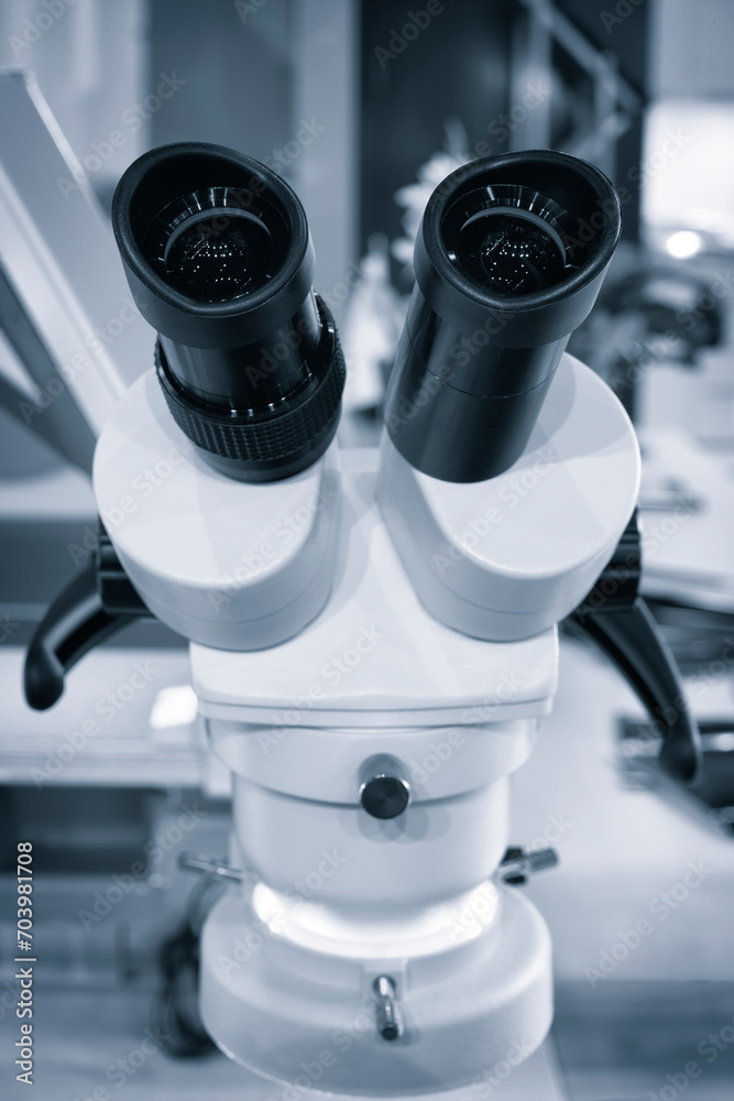 Poster Close-up microscope in a science laboratory
