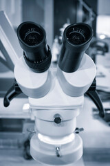 Close-up microscope in a science laboratory