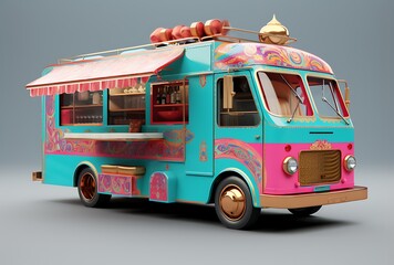 Modern ice cream truck on a gray background with shadow 3d render