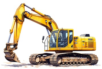Yellow excavator isolated on white background. 3d render. Side view