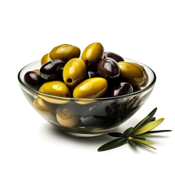 a bowl of black and yellow olives with transparent background created with Generative Ai