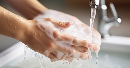 A Close-Up Look at a Woman's Hands Embracing the Calm of Soapy Water. Generative AI